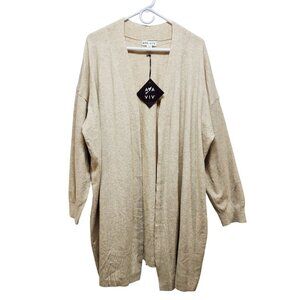 Ava & Viv Womens Open Front Cardigan Sweater 3X Beige Lightweight Knit Longline